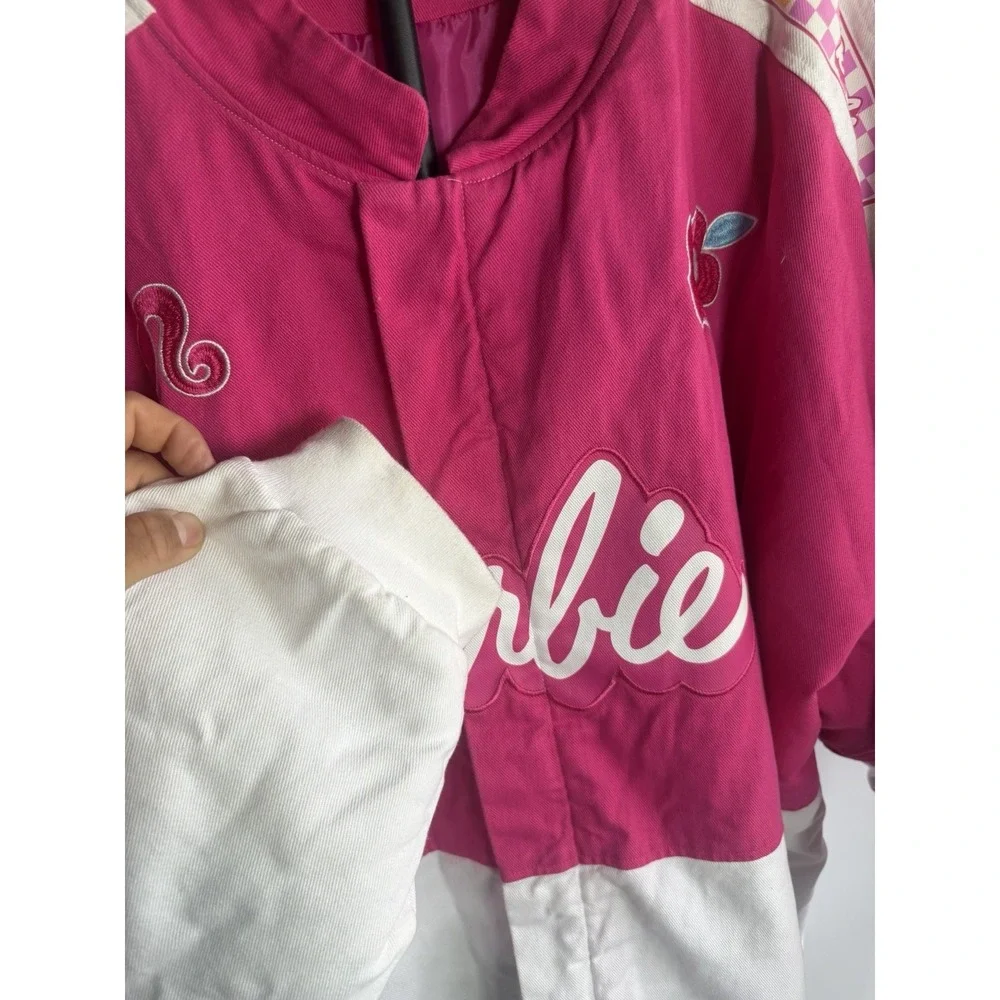BOXLUNCH Mattel BARBIE EXCLUSIVE EMBROIRDERED CHECKERED RACING JACKET Adult 4Xl